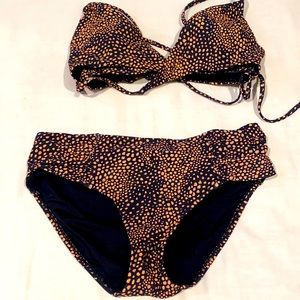 Sea folly 2 piece bikini. Black with orangish/borne spot pattern.